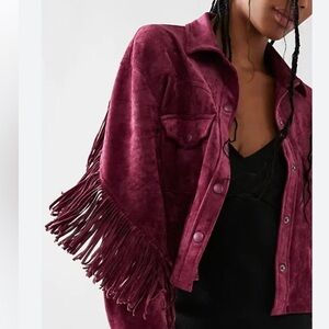Free People Burgundy Fringe Jacket